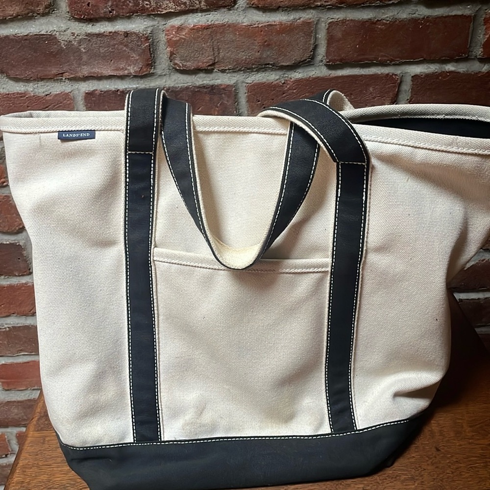 Lands’End large canvas tote natural, and black